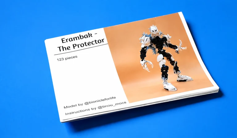 Couverture de la notice de montage du modèle BIONICLE Erambahk réalisée par Matthieu Deguili
