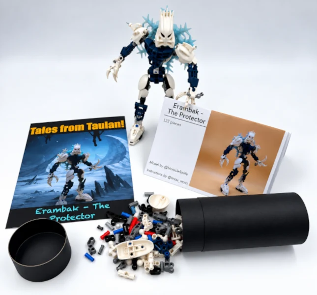 Modèle BIONICLE Erambahk avec sa notice de montage réalisée par Matthieu Deguili